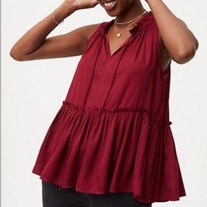 Loft Shirred Peplum Shell in Rustic Red